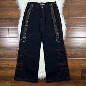 Carmar Women's‎ Size 10 Black Red Utility Cargo Wide Leg Straight Pant Jeans